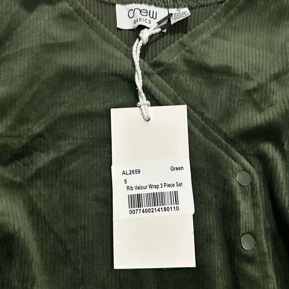 Crew Basic Ribbed Velour Wrap Set in Olive size 5
